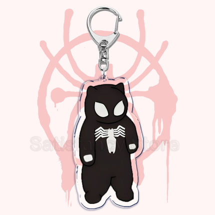 Cute Spider Punk Cat Warrior Key Chain Key Ring Invincible Superhero Keychains Keyring Pendant for Bag Man Women Jewelry Gifts