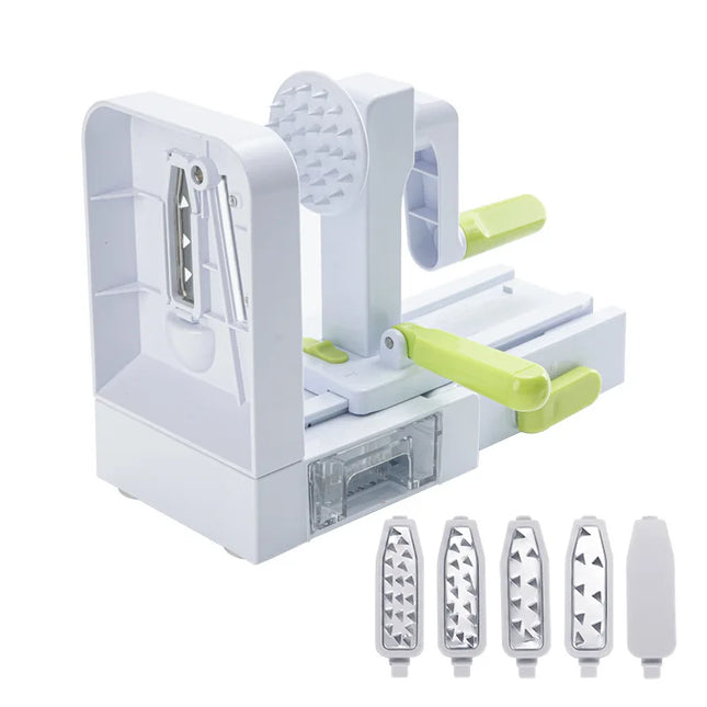 LMETJMA Vegetable Spiralizer Slicer 5-in-1 Rotary Cheese Vegetable Shredder Grater Foldable Veggie Pasta Spaghetti Maker JT319