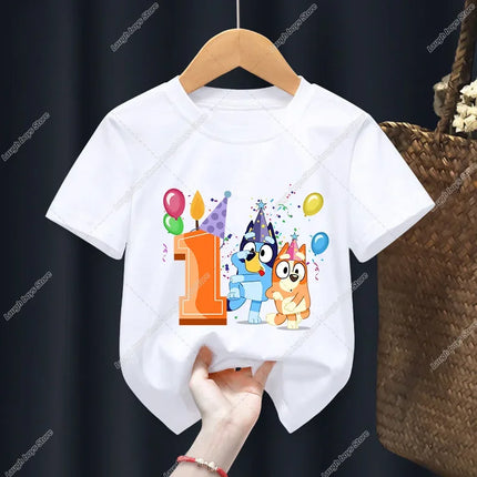 Blueys Bingo Birthday Number T-shirt Party Supplies Gift Cartoon Children Clothes Boys Tops Tshirt Summer Short Sleeve T-shirts