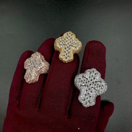 Aokaishen Cross Finger Ring Iced Out AAAAA Zircon Prong Setting Fashion Luxulry Men Hip Hop Jewelry for Gift