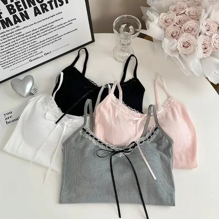 Pure Desire Lace Trim ter Vest Women Summer Sweet Spicy Girl  Knot Slim Fit  Strapba Top Beautiful Bal...