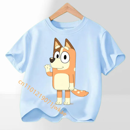 2026 Summer Cartoon Printing Graphic Baby Outdoors Short Sleeve Tee Daily Wear Top Hot Bluey Themed Kids Boys Girls T-Shirt
