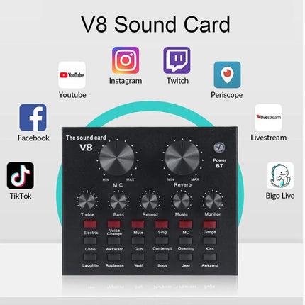 V8 V8S Audio Mixer USB External Headset Microphone Webcast Personal Live Broadcast Sound Card For Phone Computer