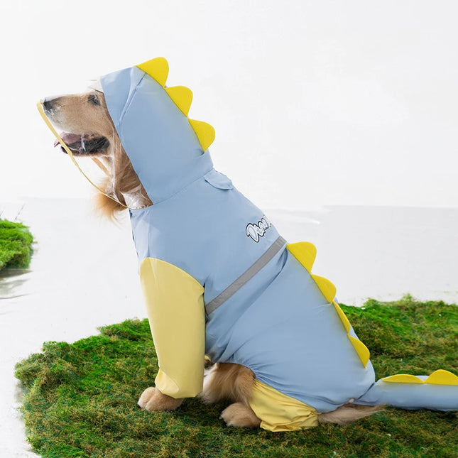 Large Dog Dinosaur Raincoat Golden Retriever Four-Legged Waterproof Clothes Pet Summer All-Inclusive with Tail Stereo Rain Poncho