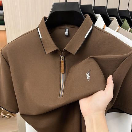 Men's Contrasting Striped Lapel Short Sleeved T-shirt, Summer Dad Outfit, New Cool POLO Top