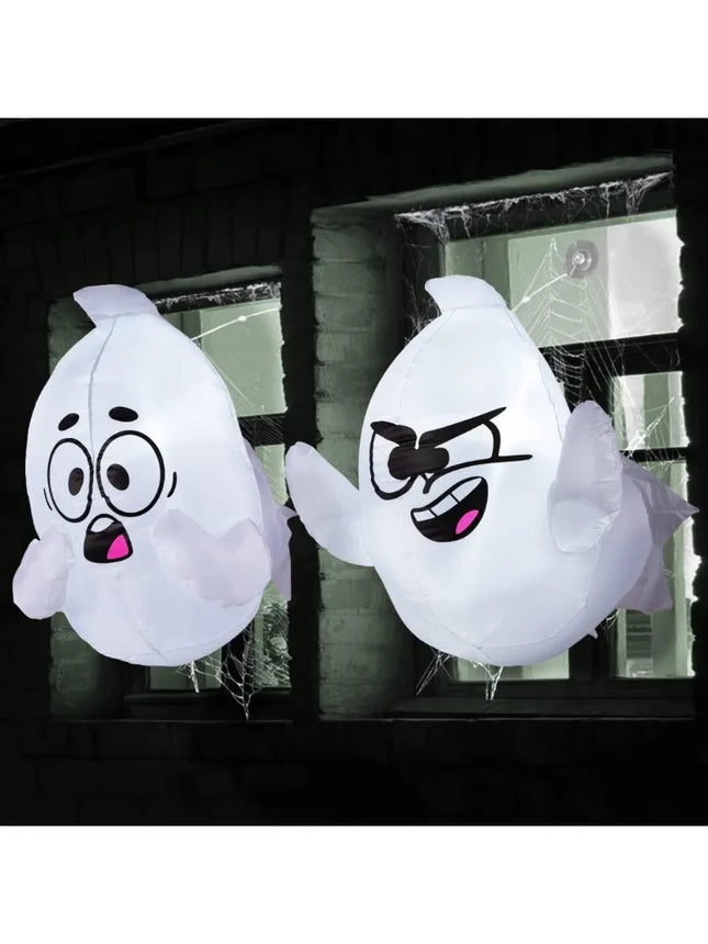 2 Pack 2.6 FT Tall Window Ghost Halloween Inflatable Ghost with Build-in LED  Blow Up Inflatable Scary Flying Ghost Broke Out from Window for Halloween Outdoor, Yard, Garden, Lawn Decoration