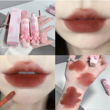 6 Color Girl's Velvet Matte Lipstick Blush Waterproof Long Lasting Cute Bear Lipgloss Non-Stick Cup Makeup Lip Tint Mud Cosmetic