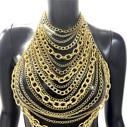 Summer Women Metal Chain Tank Top Sexy Hollow Out Backless Deep V Neck Halter Neck Crop Top Rave Party Nightclub Camisole New