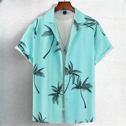 2026 Summer Men's Short-Sleeve Shirt with Asymmetrical Print Hawaiian-Style Collar Plus Size Casual Men's Wear