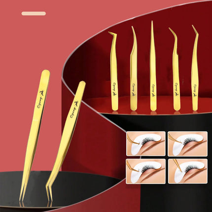 Christmas Eyelash Extension Tweezers-Precision Tweezers for 2D-6D Volume & Individual False Lashes Extensions-Golden Tweezers