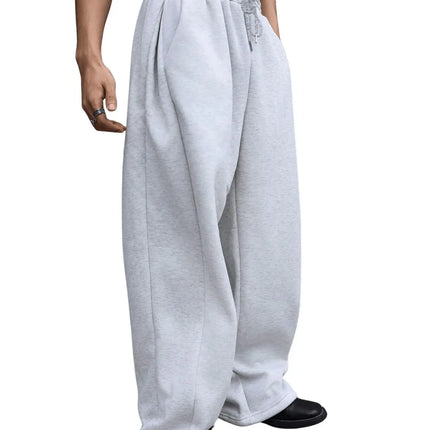 Autumn and Winter Men's Fleece Waist Drawstring Straight Wide Leg Loose Pants Sports Pants Pocket Men's Sports Casual Pants