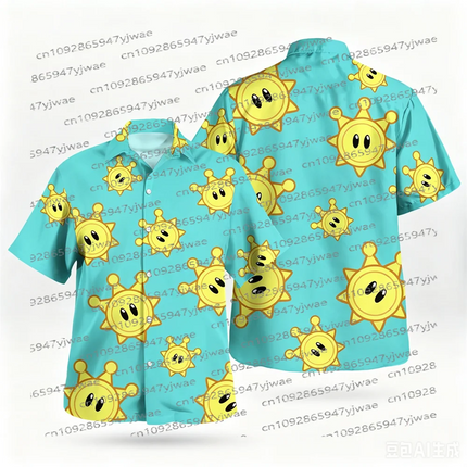 Yoshi Super Mario Bros Button Up Hawaiian Shirt Men's Beach Causal Short Sleeve Shirt Hawaiian Shirt Summer Men's Vacation Shirt