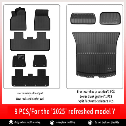 For New Tesla Model Y Launch 2025+ Juniper 2025+ TPE Floor Mats & Cargo Liner, All Weather Trunk Mats Floor Liner Backrest Mats