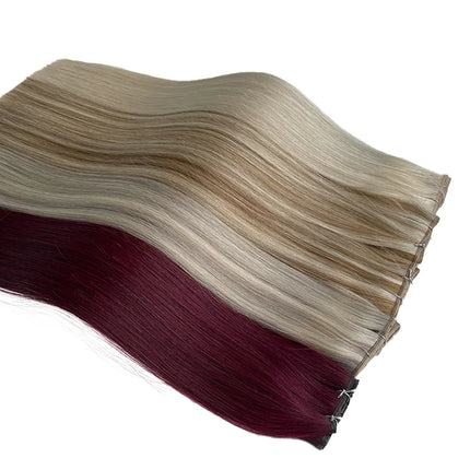 DIYOMO Butterfly Weft Hair Extensions for Women Hand Tied Invisible Weave Double Sided PU Hole Genius Weft Bundles