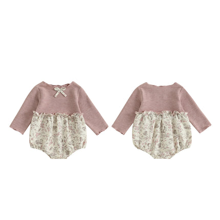 0-18M Baby Girl Autumn Romper Casual Long Sleeve O Neck Floral Print Patchwork Newborn Jumpsuit Infants Daily Cute Clothes
