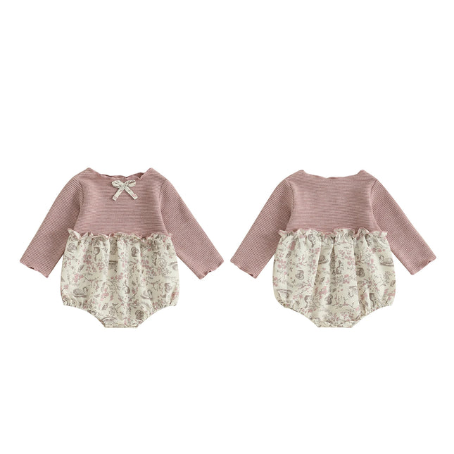0-18M Baby Girl Autumn Romper Casual Long Sleeve O Neck Floral Print Patchwork Newborn Jumpsuit Infants Daily Cute Clothes