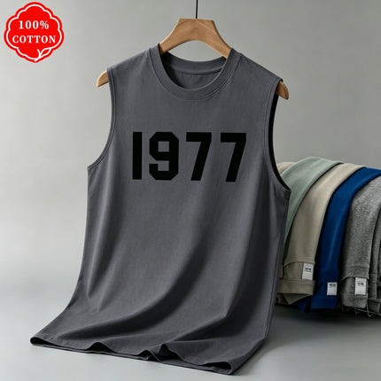 100% Pure Cotton Summer Men's Fashionable Casual Loose I DON'T CARE Letter Pattern Printed Fitness Sports Sleeveless Vest