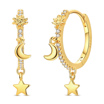 Women original 925 Silver Golden Glowing Firefly Stud Earring Bilayer Round Droplets Heart Gold Hoop Earrings Party Jewelry Gift