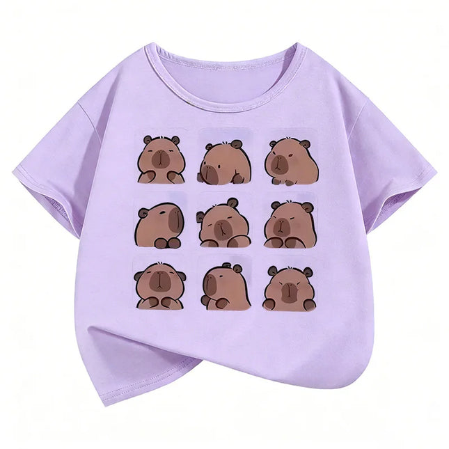 Cute Capybara Graphic Kids T-shirts Summer Short Sleeve Tees Cartoon Animal Boys Girls Clothes Kawaii Tops Y2K Children T-shirt