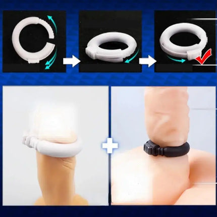 Male Adjustable Silicone Penis Cock Ring Enhancer Prolonging Delay Ejaculation Adjustable Male Chastity Device White Black