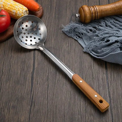 1pc Stainless Steel Imitation Wood Grain Handle Spatula Leaky Shovel Spoon 5 Tools for Kitchen Light for Cooking Kitchen Tools