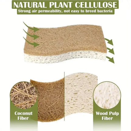 1/6/12PCS Natural Cellulose & Coconut Kitchen Sponge - White for Dishes
