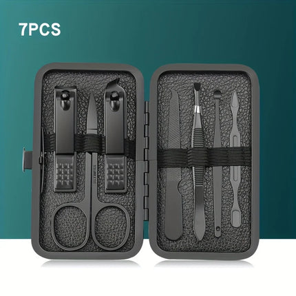 Stainless Steel 7/10/16/18pcs Black Manicure kit Pedicure Set Scissors Nail Clipper Grooming Tool Kit with Travel Case