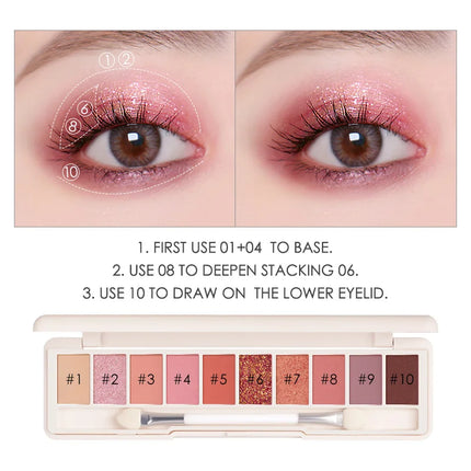 FOCALLURE 10-Color Eyeshadow Palette Long-Lasting Colorful Eye Shadows with Glitter Highlighter Shimmer - Eye Makeup Cosmetics