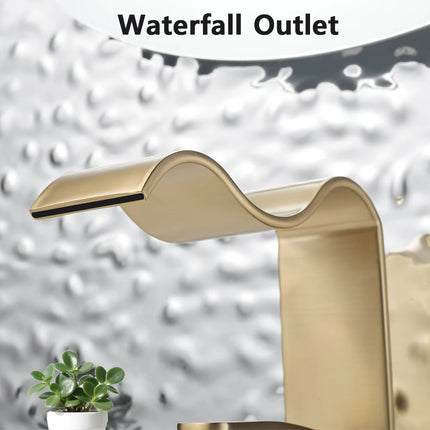 Luxury Brushed Gold Bathroom Sink Faucet Deck Mounted Hot Cold Brass Mixer Waterfall Basin Faucets Lavatory Washbasin Water Tap