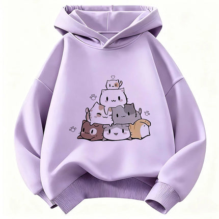 kawaii Meme Cat Children's Hoodie Sweatshirt Cute Harajuku Hoody for Boys Girls Autumn Winter Casual Hoodies