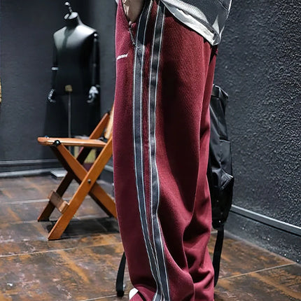 Side Zipper Split Casual Sport Baggy Sweatpants Men Straight Long Trousers Outdoor Running Jogging Cargo Pants