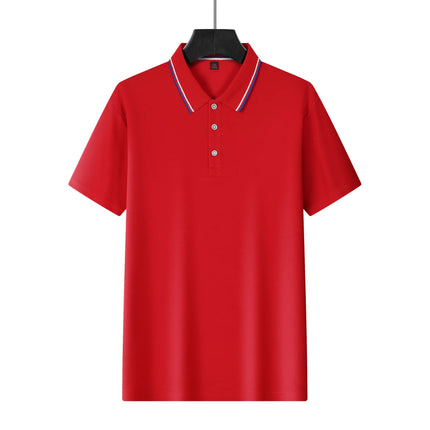 Men's Blue Polo Shirt Short Sleeve Contrast Collar Button Placket Business Casual 2026