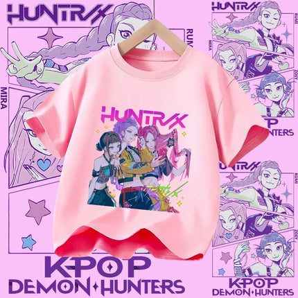 2026 New Huntrix Girls' Shirt Rumi Zoey Mira Graphic Print T-Shirt for Teens and Toddlers Spring/Summer Demon Hunter T-Shirt