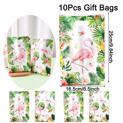 Summer Hawaiian Floral Plastic Tablecloth Flamingo Table Runner Candy Bags For Tropical Hawaiian Birthday Party Decorations