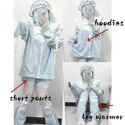 Japanese Subculture stitch Patchwork Hoodies Women's Autumn 2024 Ruffled Edge Harajuku Y2k Hoodie 2000s Loose Zipper Sweatshirts