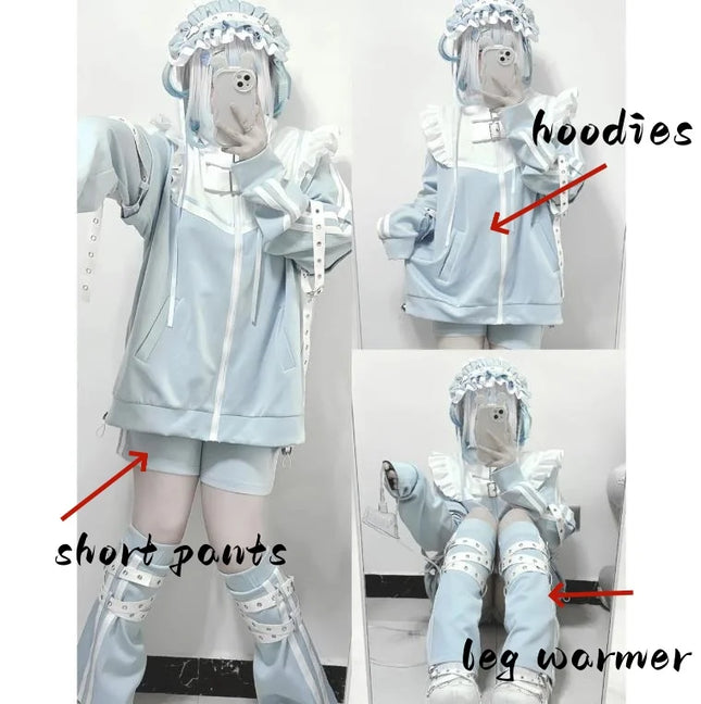 Japanese Subculture Stitch Patchwork Hoodies Women's Autumn 2024 Ruffled Edge Harajuku Y2k Hoodie 2000s Loose Zipper Sweatshirts