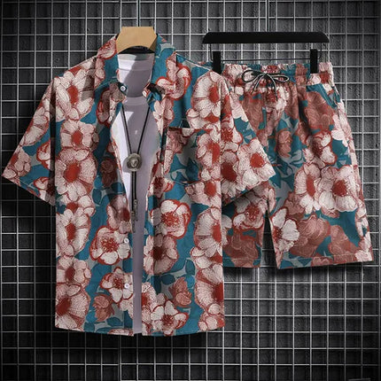 Summer Short Sleeve Flower Shirt Men's Beach Sets Hawaiian Island Style Retro Handsome Casual Thin Shirt Hawaiian Shirt