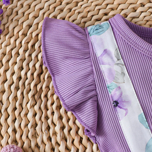 Baby Girl 2-Piece Purple Printed Bow Jumpsuit + Headband 0-18 Months Baby Girl Summer Fashion Jumpsuit Baby Crawling Suit