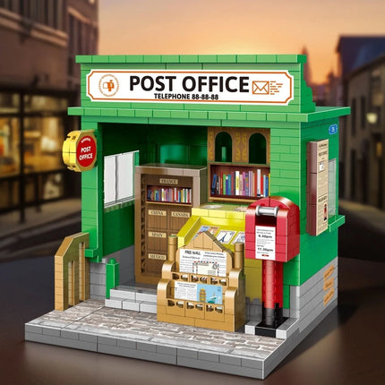 Mini Micro Brick Retro Post Office Coffee House Building Block Model, High Difficulty Assembly Puzzle, Christmas Gift