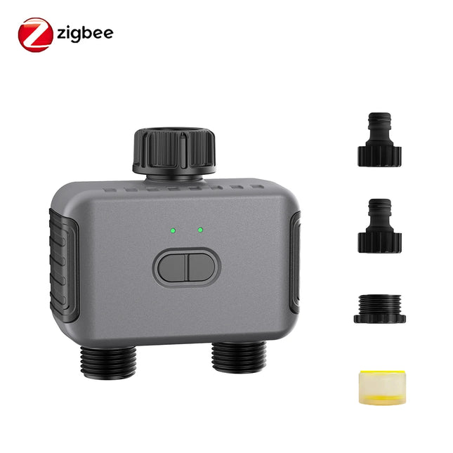 Zigbee/BT Automatic Water Timer Dual Hose Garden Irrigation Watering System Faucet Sprinkler Programmer support Alexa IPX5