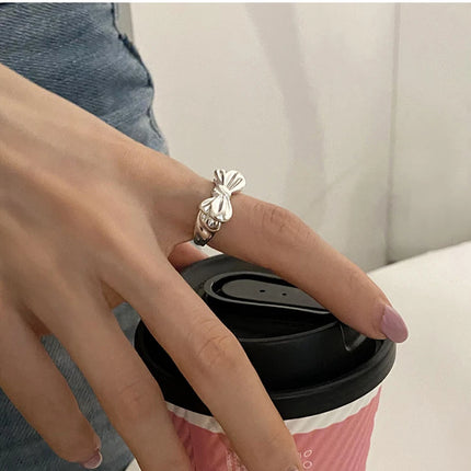 VENTFILLE 925 Sterling Silver Bow Tie Open Finger Ring For Women Gift Cute Design Fashion Jewelry Gift Wholesale