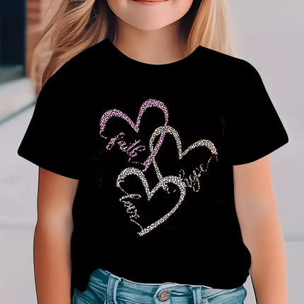 Leopard Print with Love Heart T-Shirts Kids Children's T-shirt Boys Girls Summer Spring Casual Top Tee Shirt