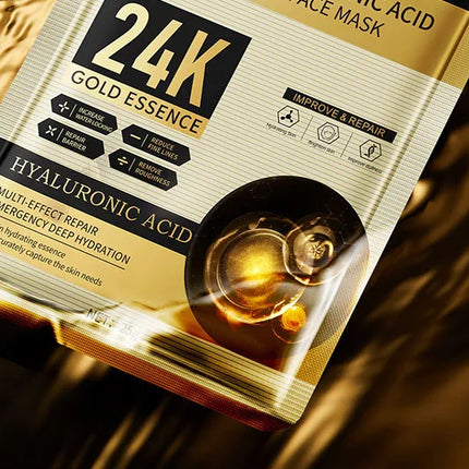 10pcs 24K Golden Hyaluronic Acid Face Mask Facial skincare Firming Moisturizing Hydrating Facial Masks Skin Care Products