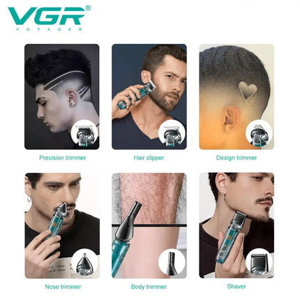 VGR 102 6-in-1 high-end men's hair clipper professional shaver oil head carving electric pusher nose hair trimmer hair remover