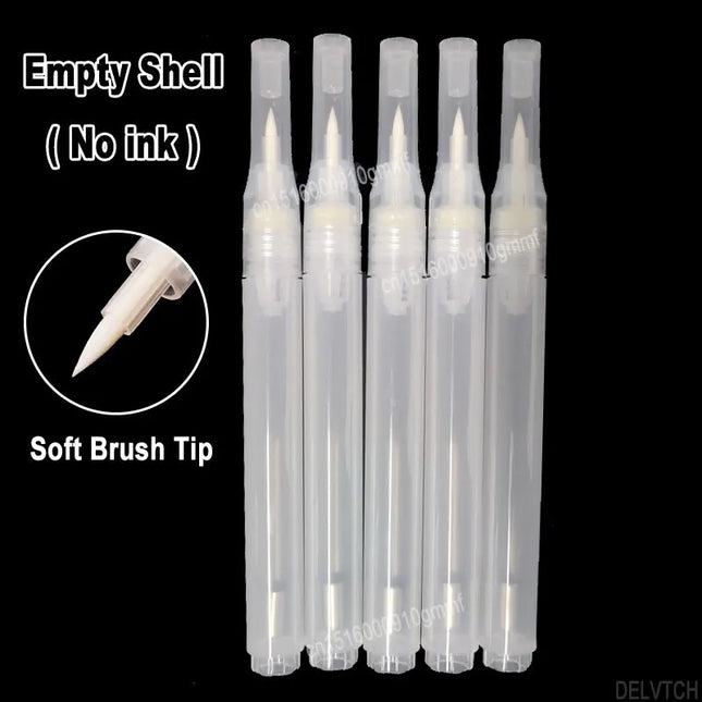 3/5/10Pcs Set Transparent Empty Marker Pen Handle Shell Soft Brush Tip Blank Tube Refillable Ink Acrylic Paint Pen Accessories