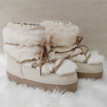 2025 Winter Ankle Boots for Women Platform Antiskid Waterproof Ski Boots Luxury Fluffy Furry Fur Boots Woman's Ankle Booties