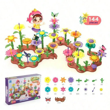 Flower Garden Building Toys, Educational STEM Toy And Garden Play Set, Flower Stacking Toys