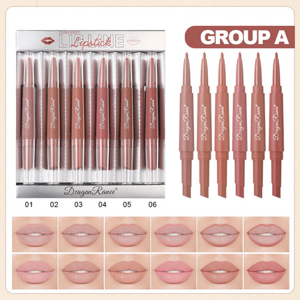 Six Double-Ended Lipstick Set, Velvet Matte Matte Lipstick, Lip Gloss, Easy to Color, Non-Fading, Non-Stick Lipstick Set