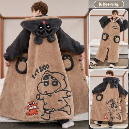 New Doraemon cartoon creative winter pajamas set personalized animation surrounding cute kawaii thick plus velvet nightgown gift