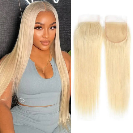 613 Straight Closure 4x4 Transparent Lace Blonde Closure Brazilian Remy Human Hair Lace Closure Pre Plucked for Women Free Part